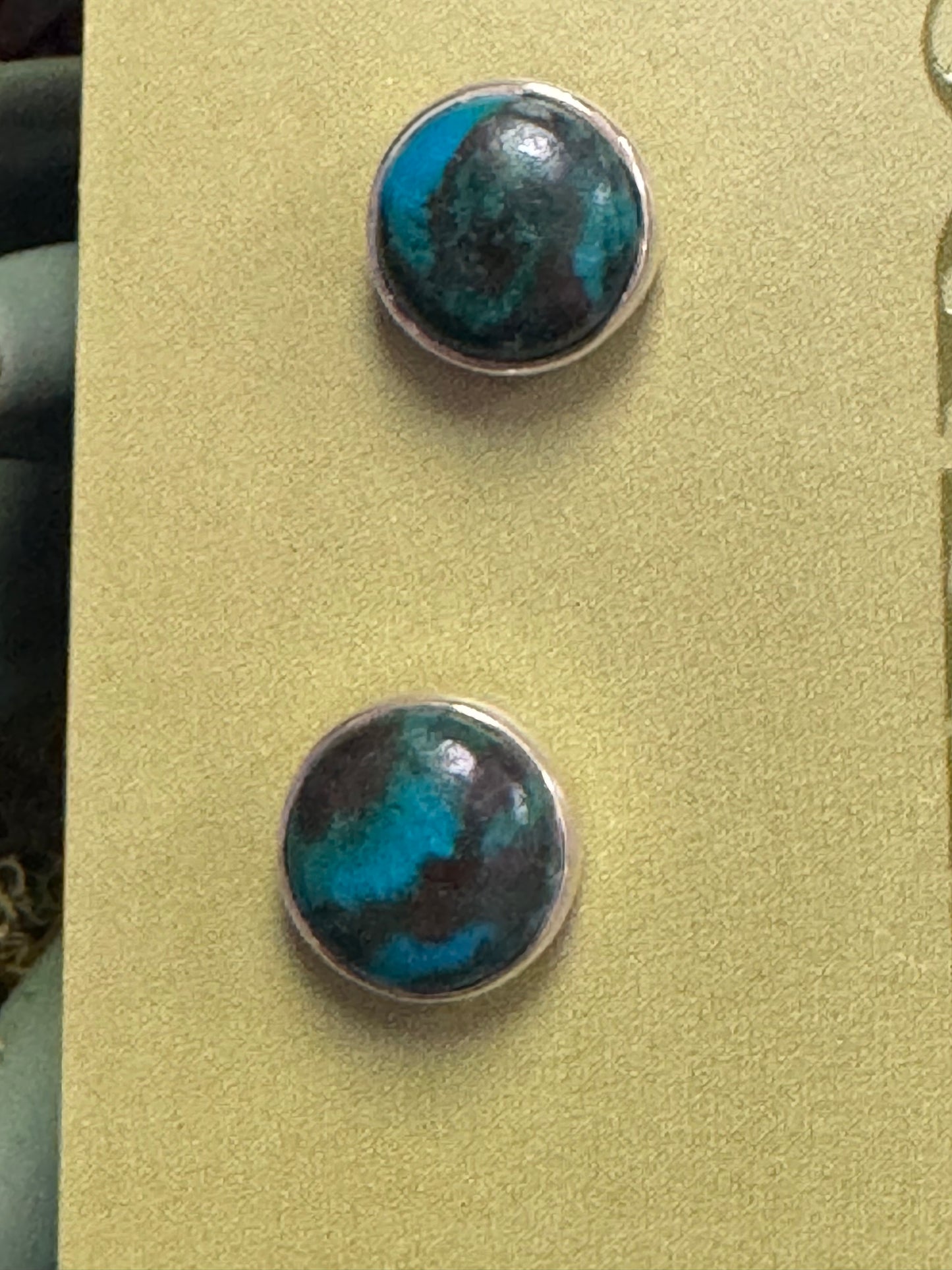 Round Chrysocolla Silver Earrings