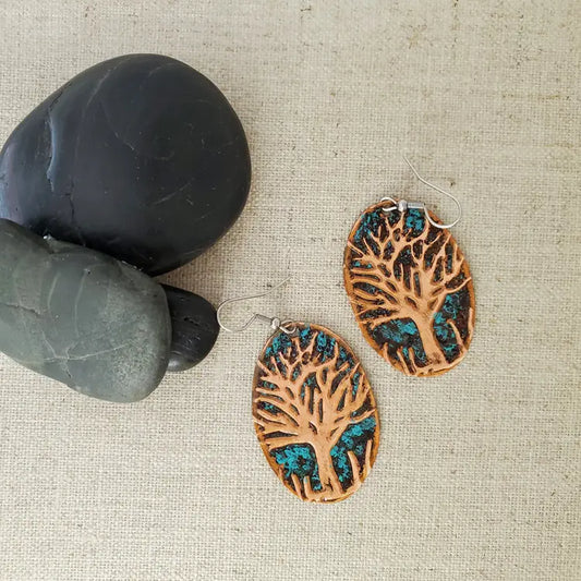 Embossed Copper Tree Earrings | by Covaly