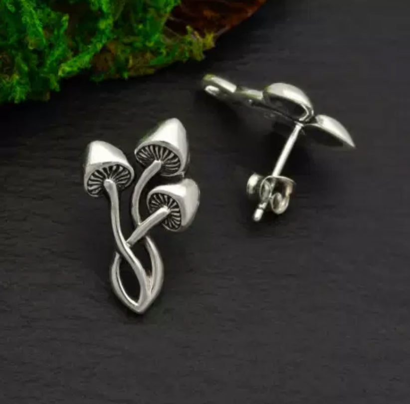 Mushroom Cluster Silver Earrings