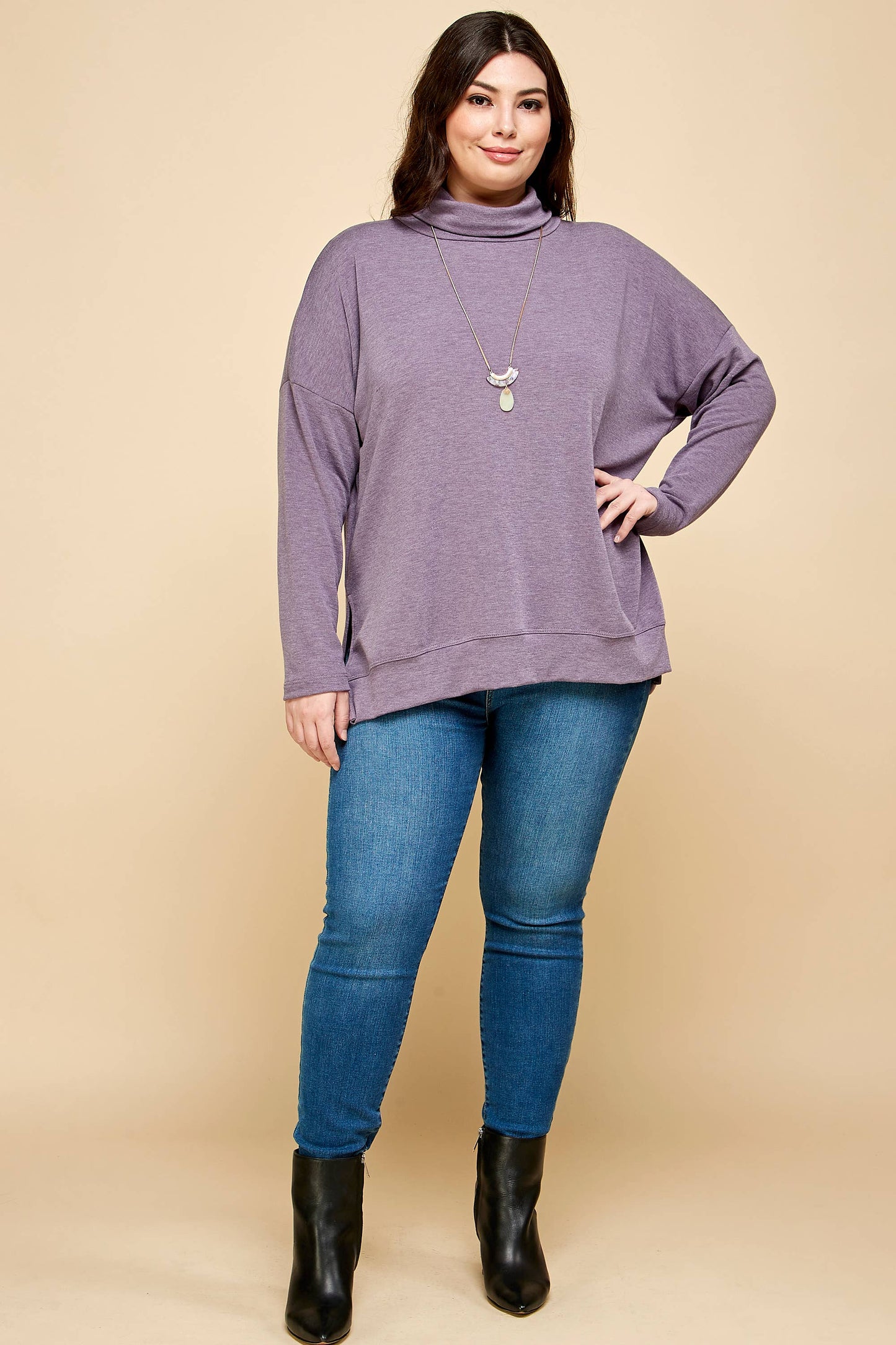 Two Tone Cowl Neck Pullover (Plus)