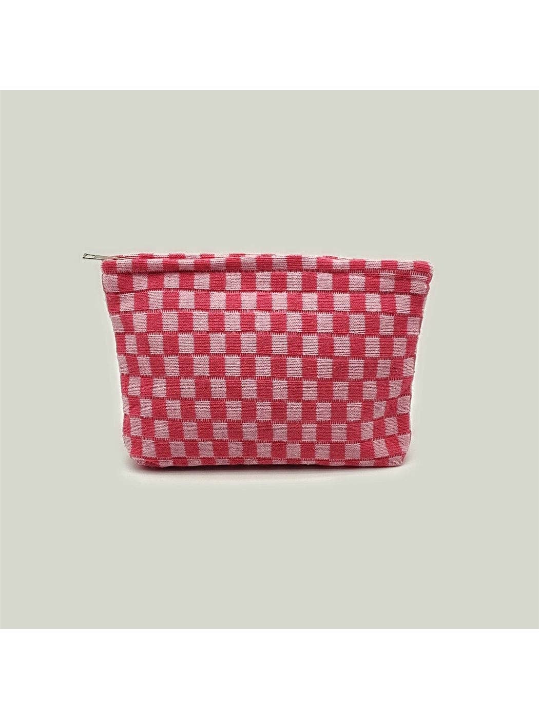 Colorblock Checkered Knit Zip Pouch
