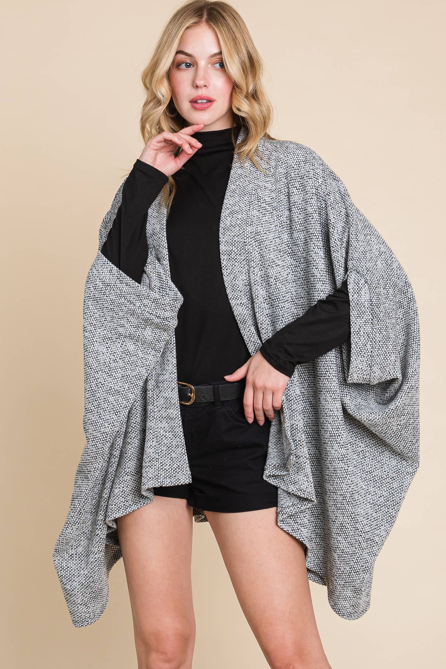 Jacquard Knit Open Front Cardigan