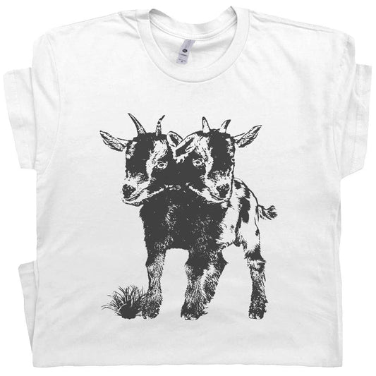 Two Head Goat Shirt Fun Funny Weird Novelty T Shirt Graphic