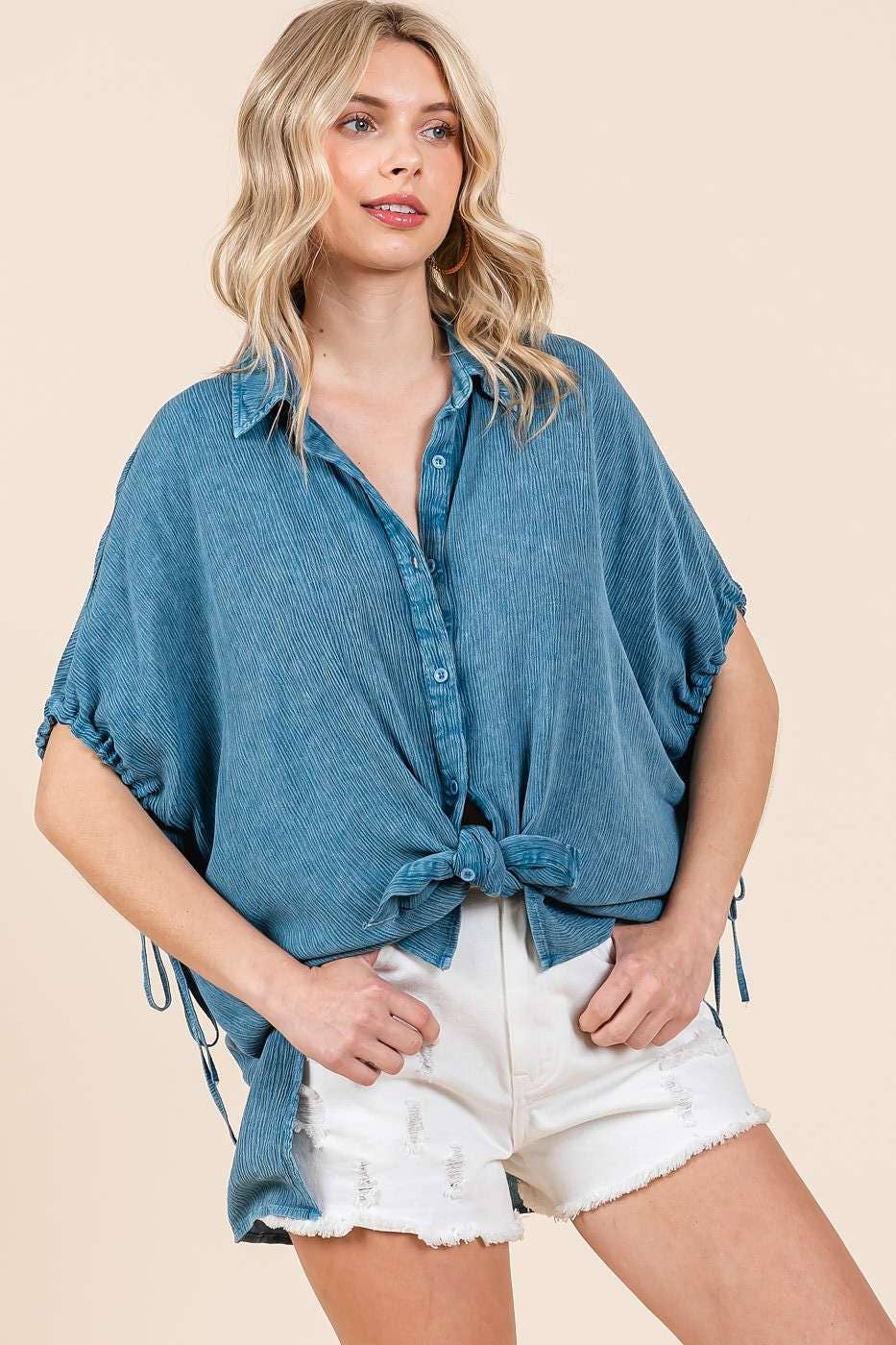 MINERAL WASH LOOSE FIT BUTTON DOWN SHIRT