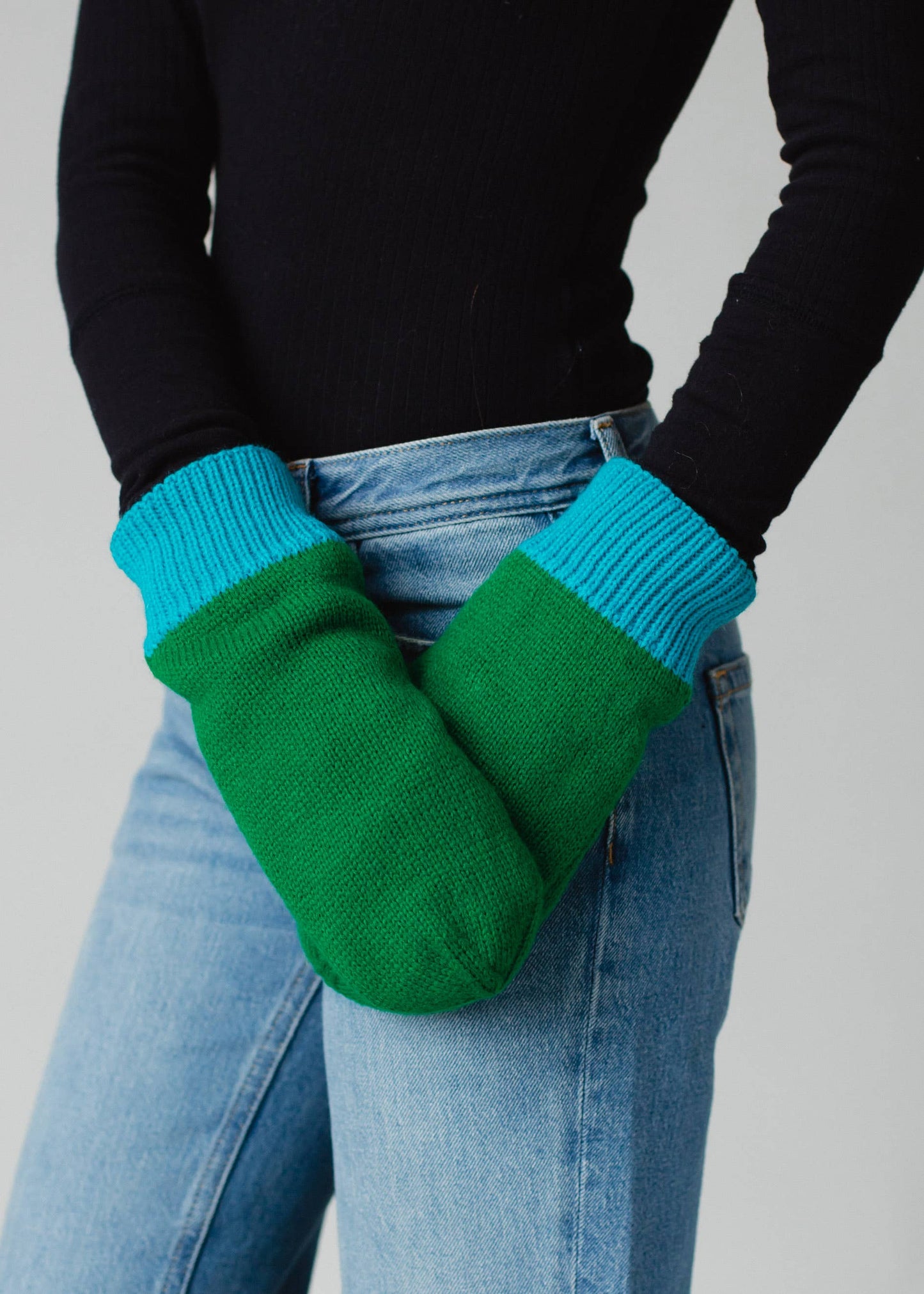 Green & Blue Knit Mittens