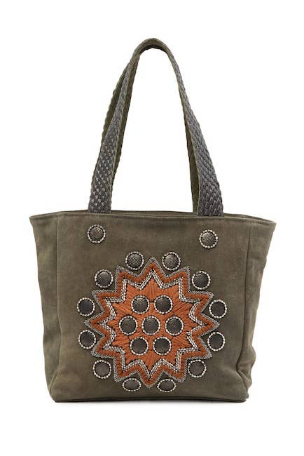 Leather Suede Tote Boho Embroidered Bag