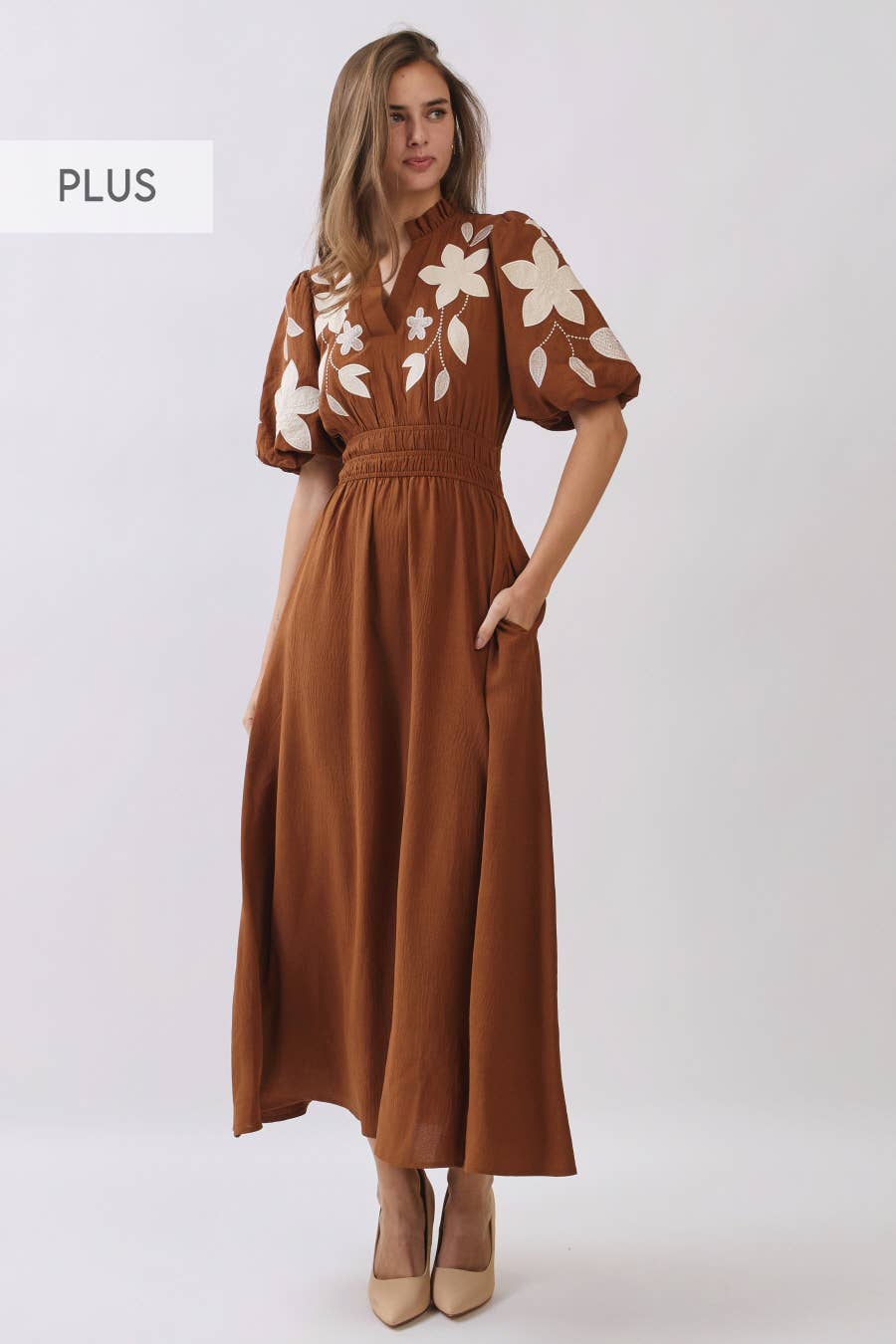 Embroidered Midi Dress - Plus