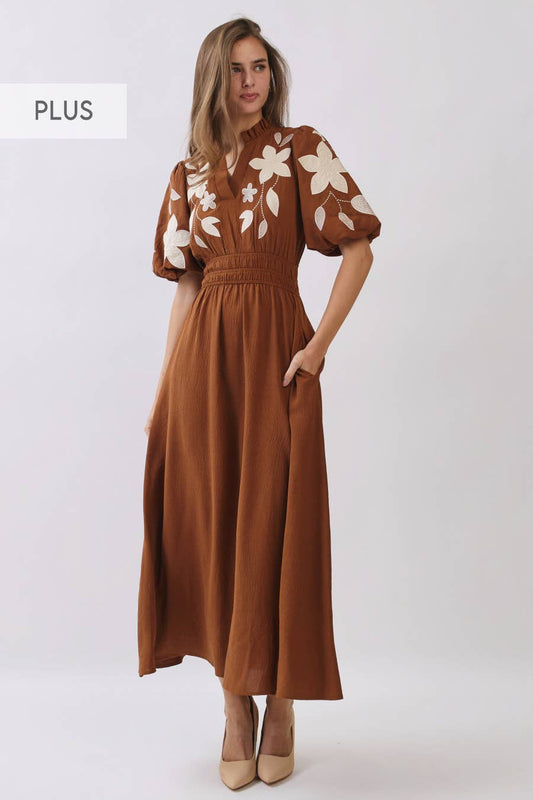 Embroidered Midi Dress - Plus