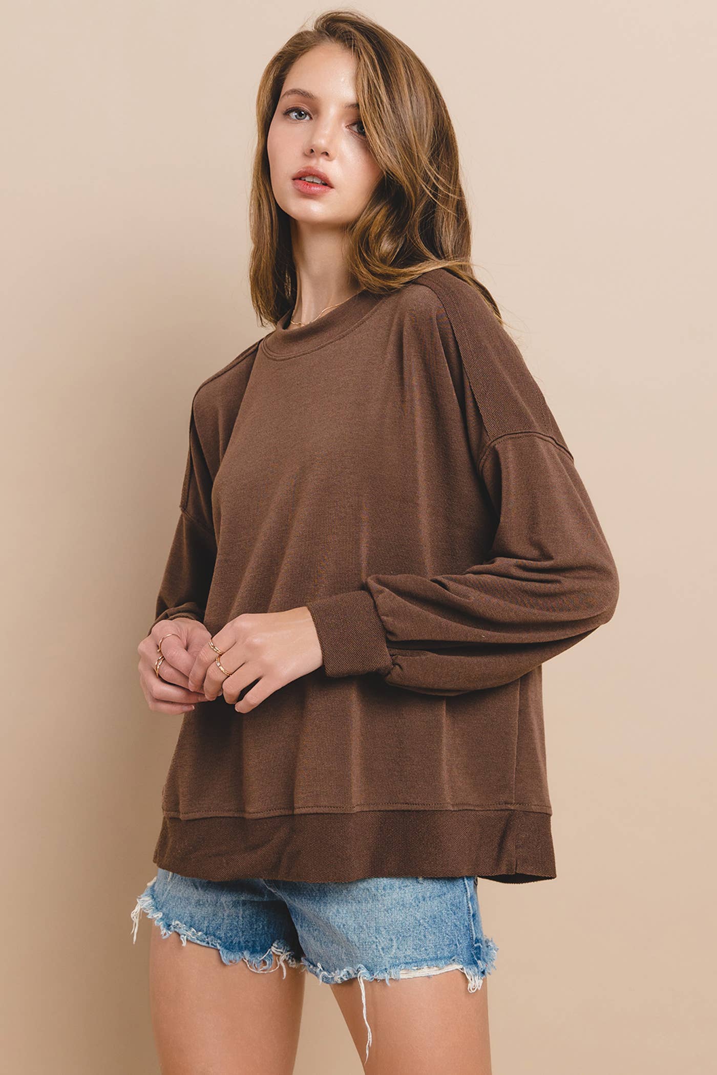 Solid Terry Round Neck Oversize Sweatshirt