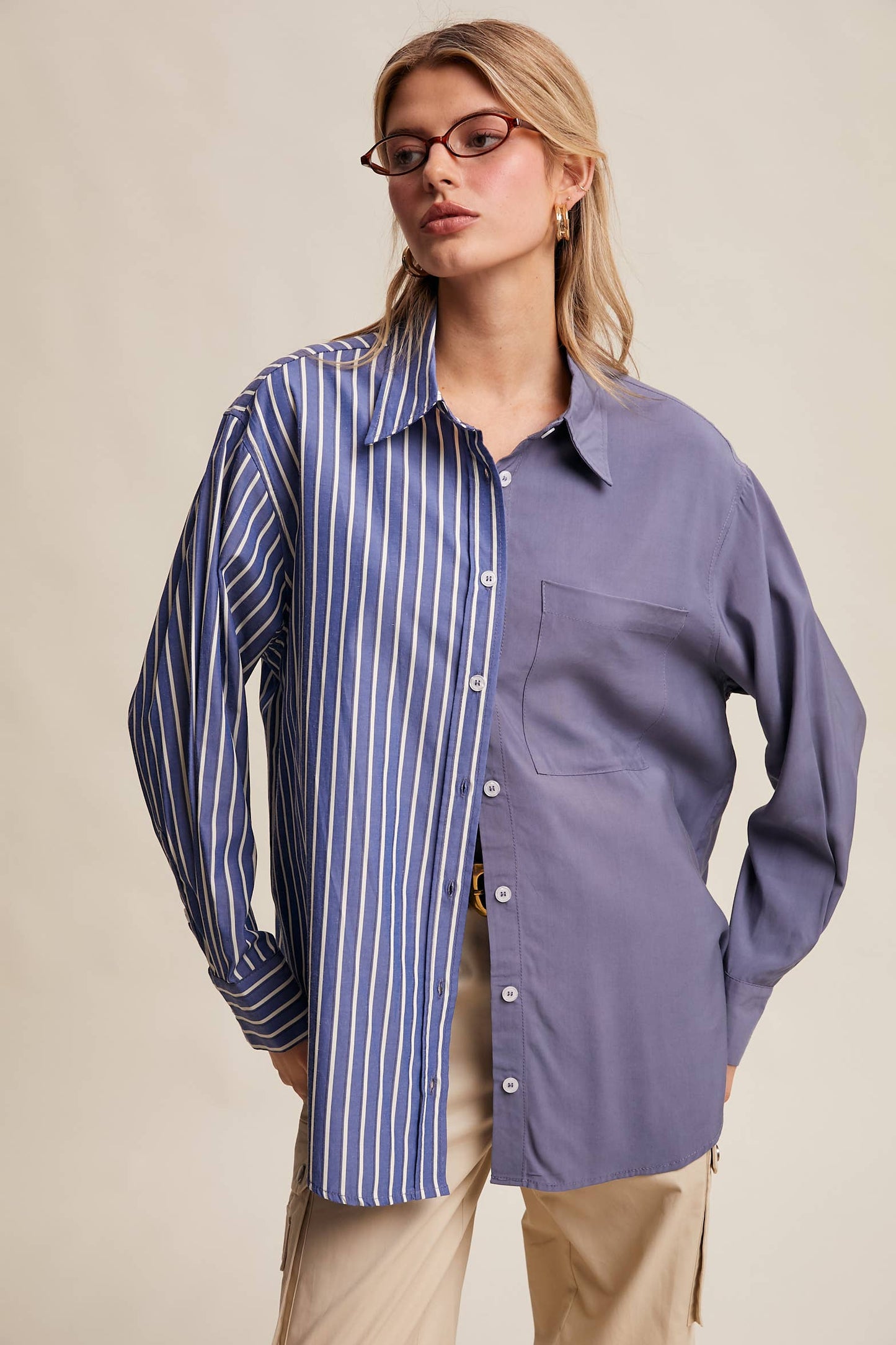 Contrast Panel Button-Up Shirt