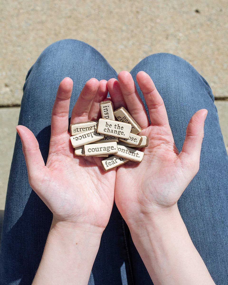 Never give up. Ceramic Pocket Rock Reminders