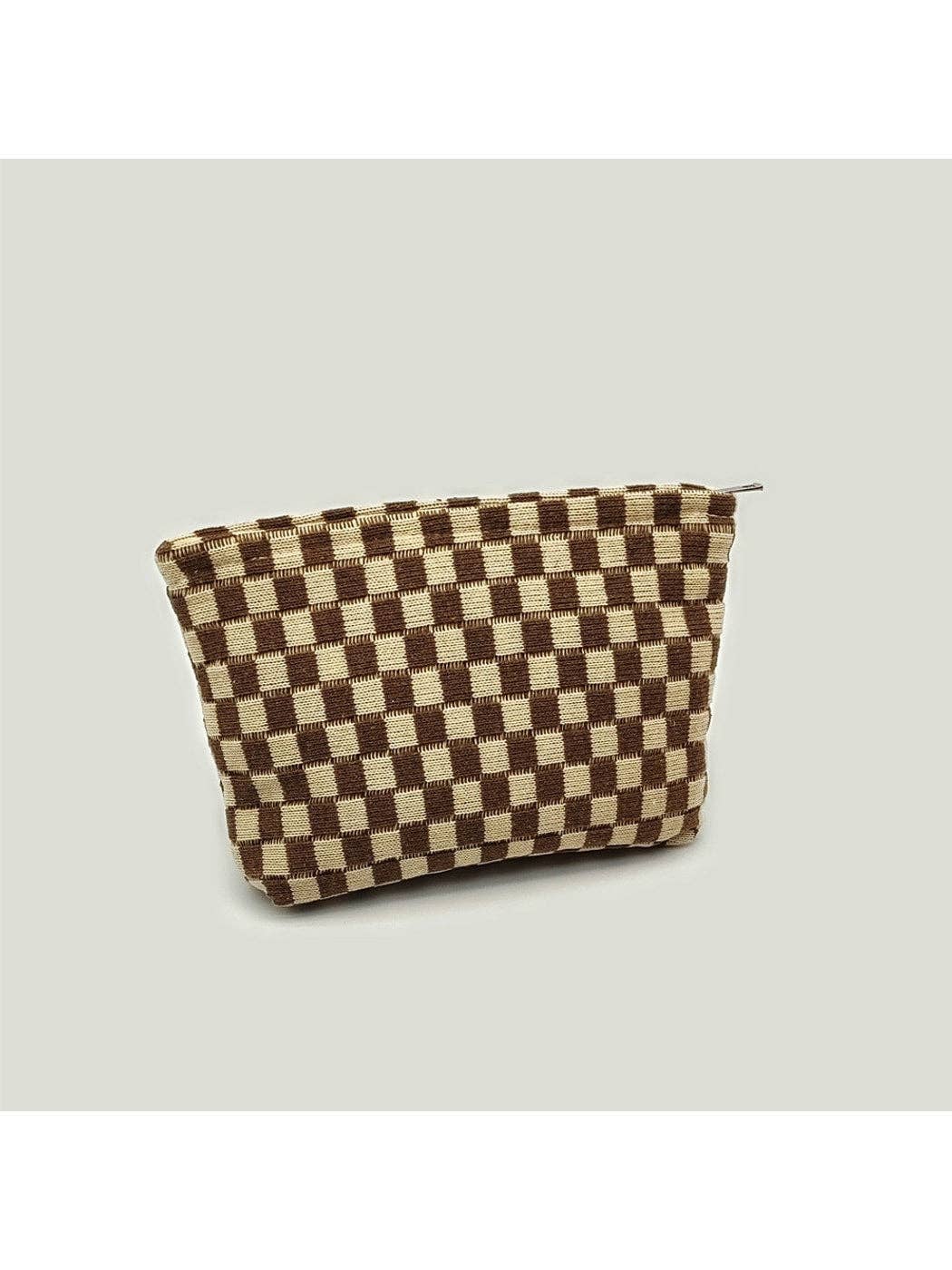 Colorblock Checkered Knit Zip Pouch
