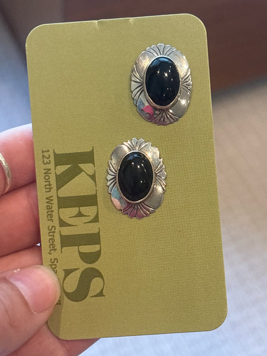 Black Onyx Sterling Post Earrings