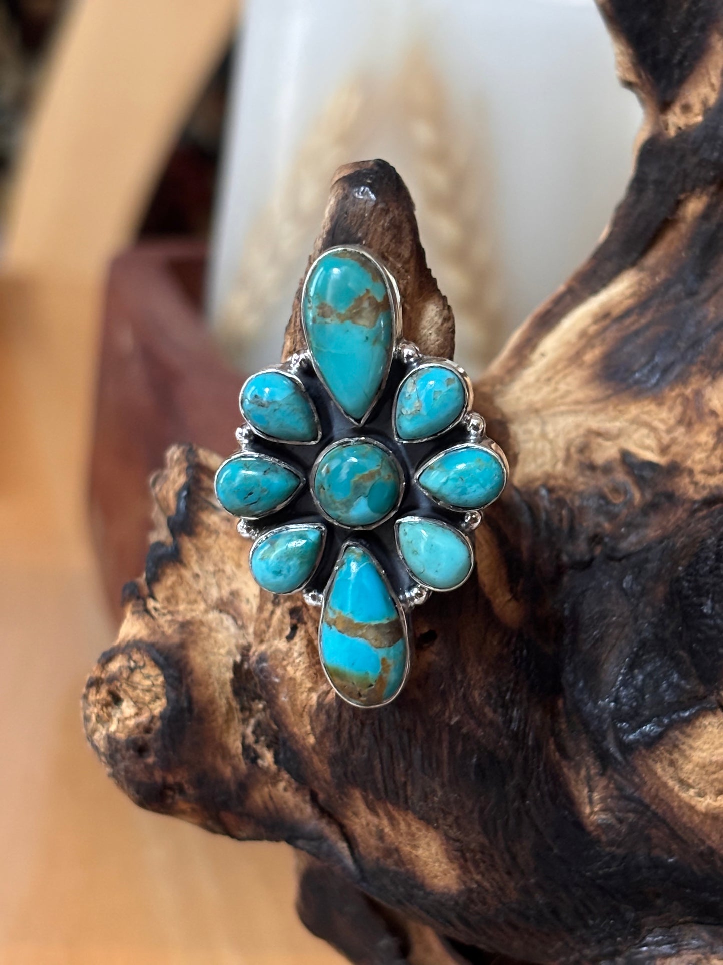 Turquoise Cluster Ring | Adjustable