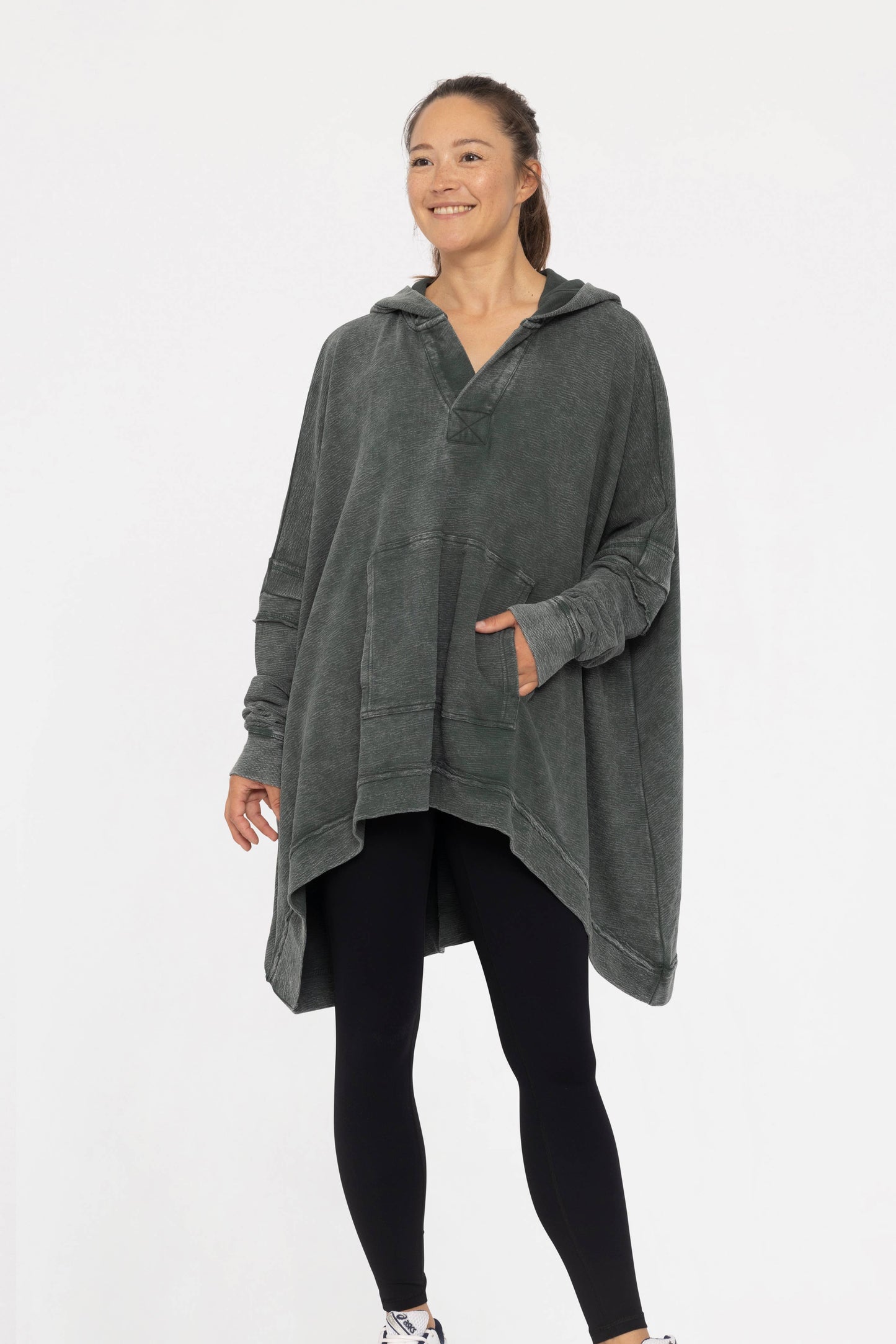 Oversized Cotton Poncho with Hood