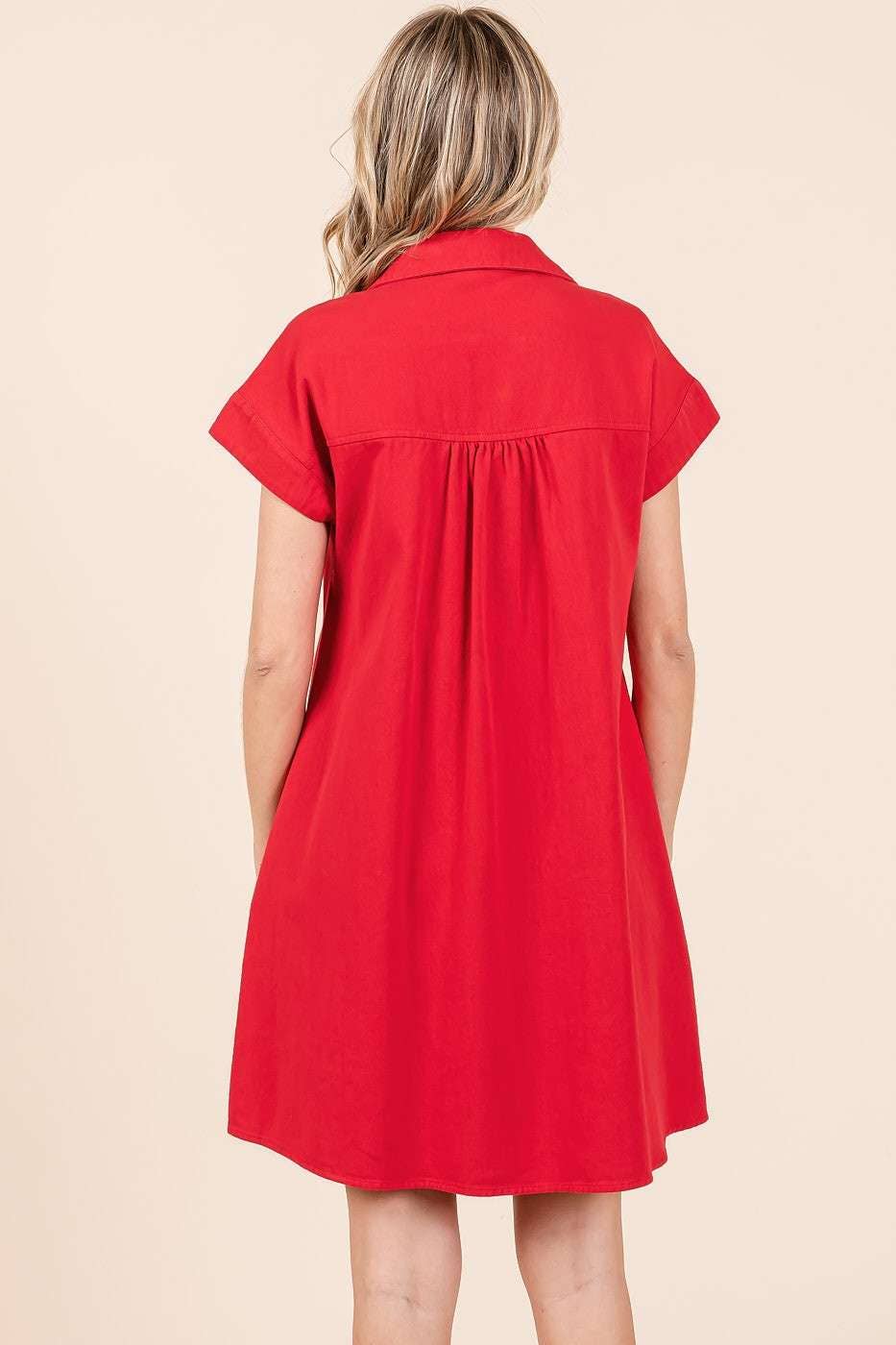 TWILL SHORT SLEEVE COLLARED MINI DRESS