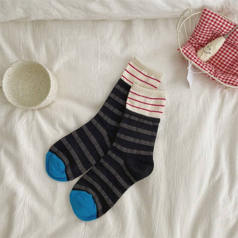 Pure Cotton Colorful Striped Crew Socks