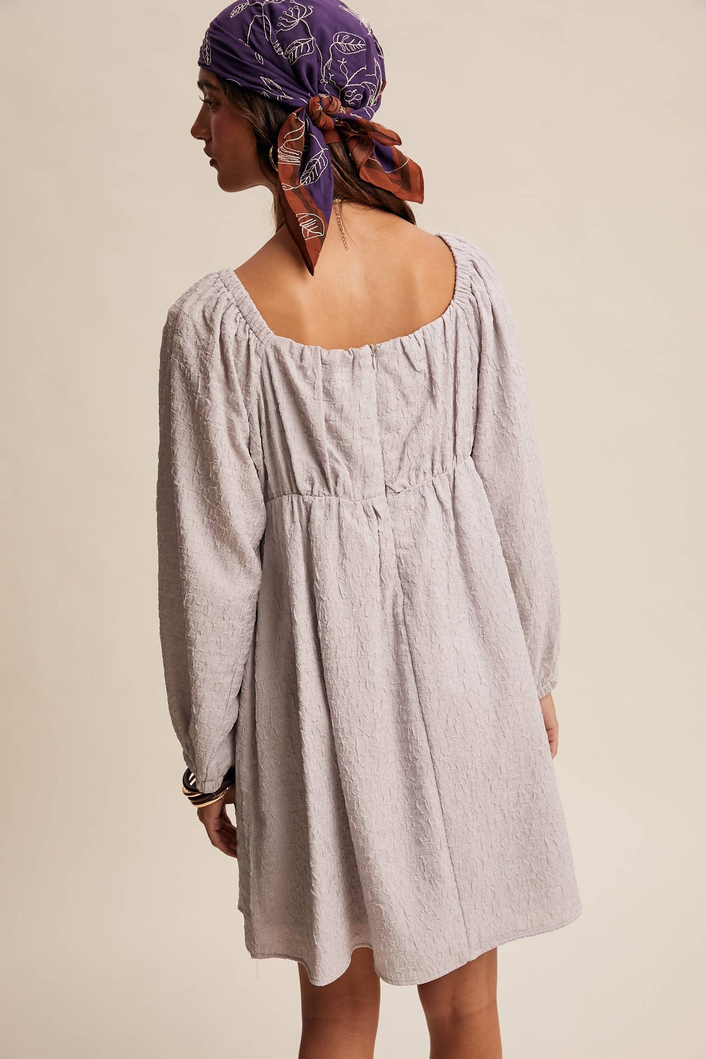 Textured Square Neck Babydoll Mini Dress