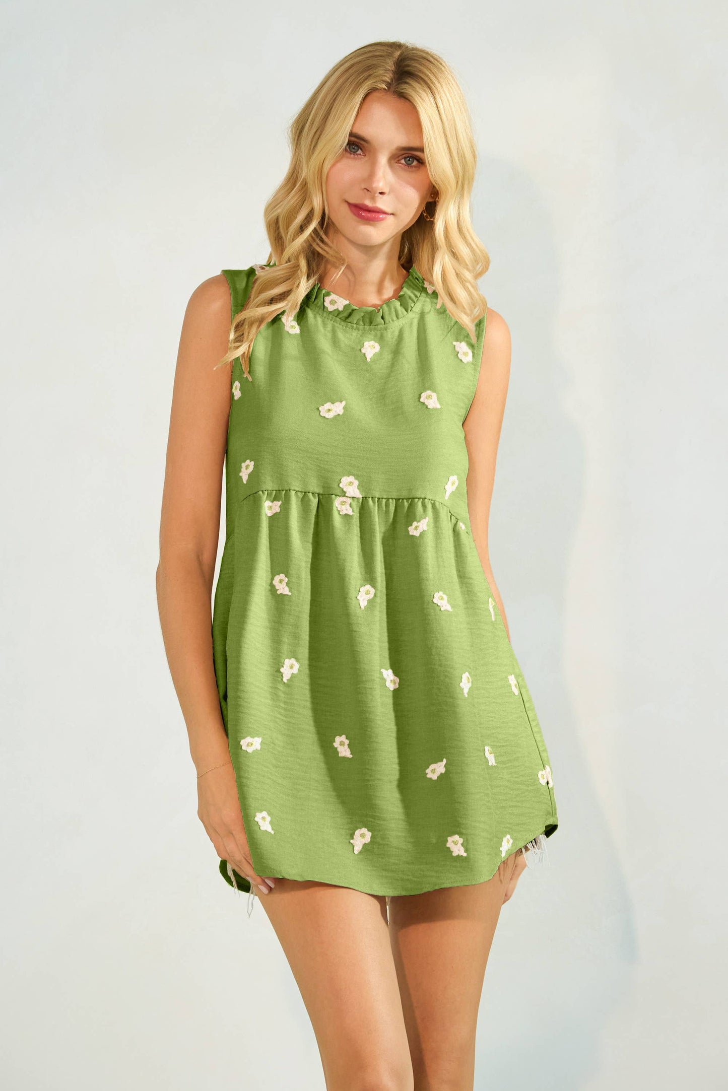 Floral Print Mock Neck Baby Doll Top