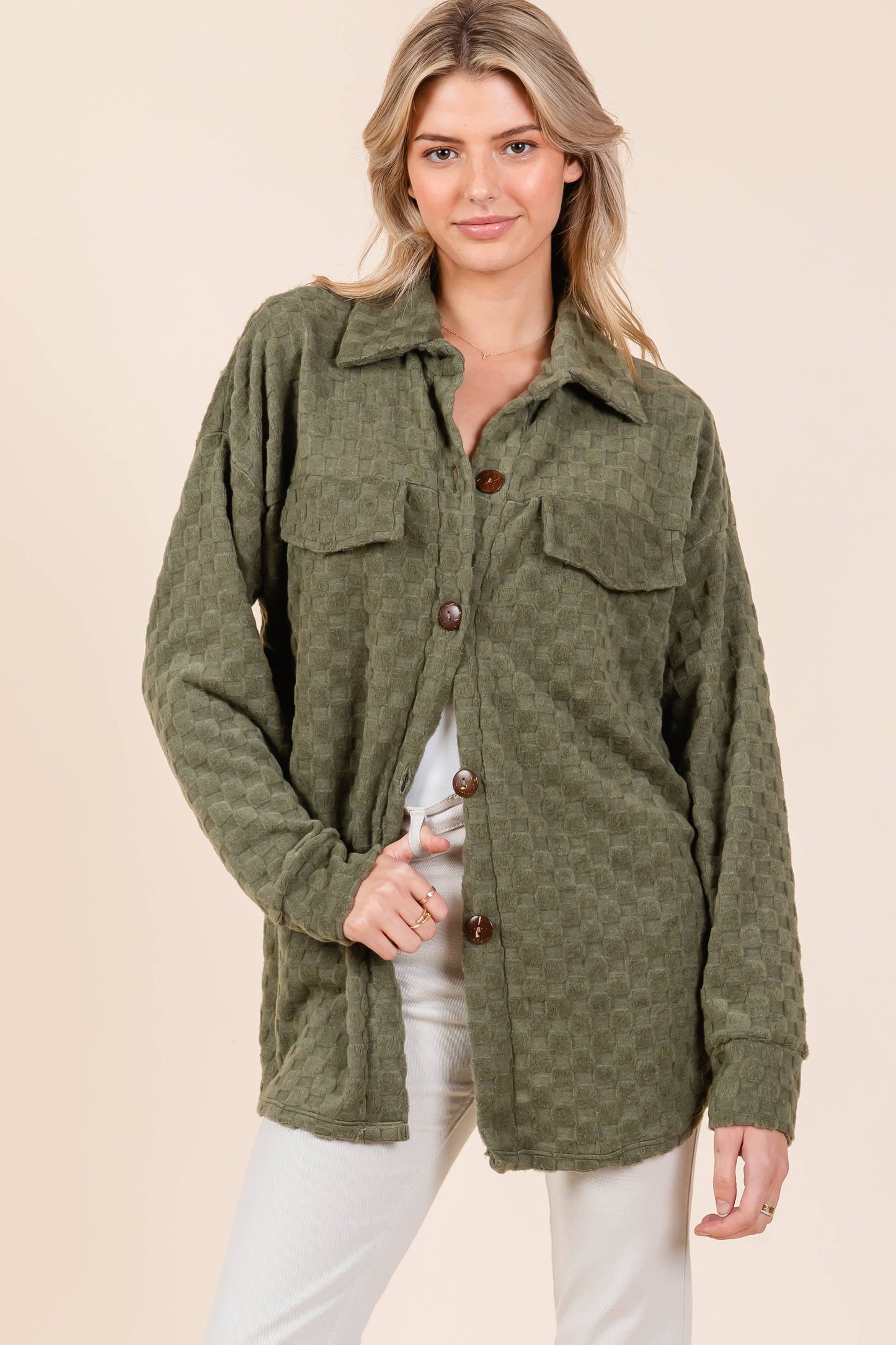 Textured button down shacket