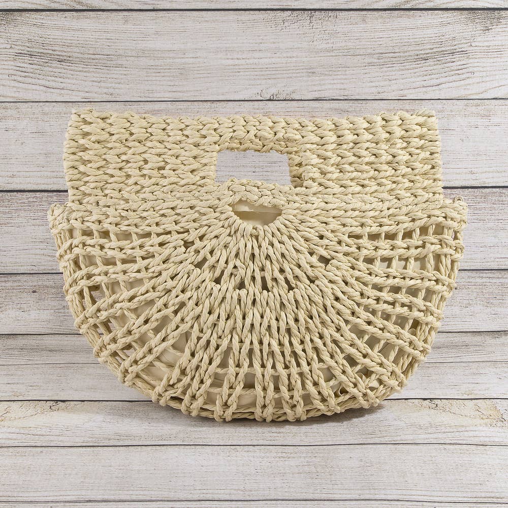 Open Weave Paper Straw Half Moon Hobo Bag