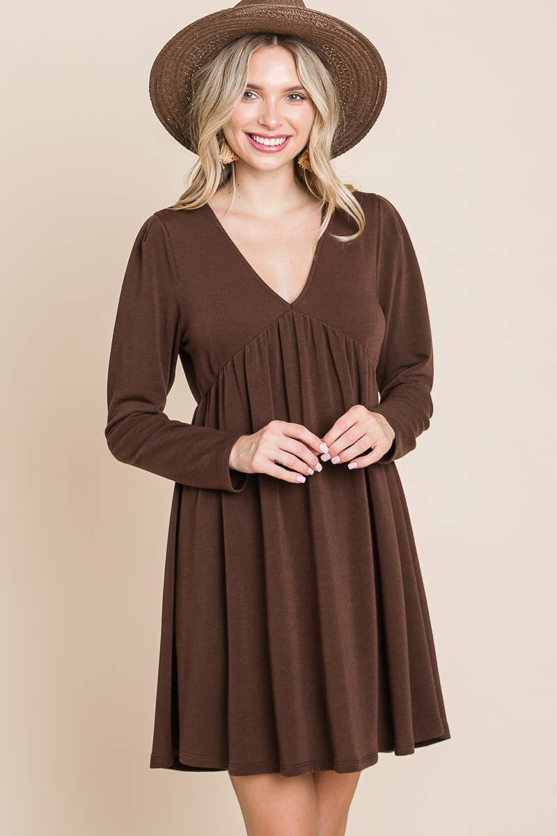 Solid French Terry V Neck Swing Dress (Plus)