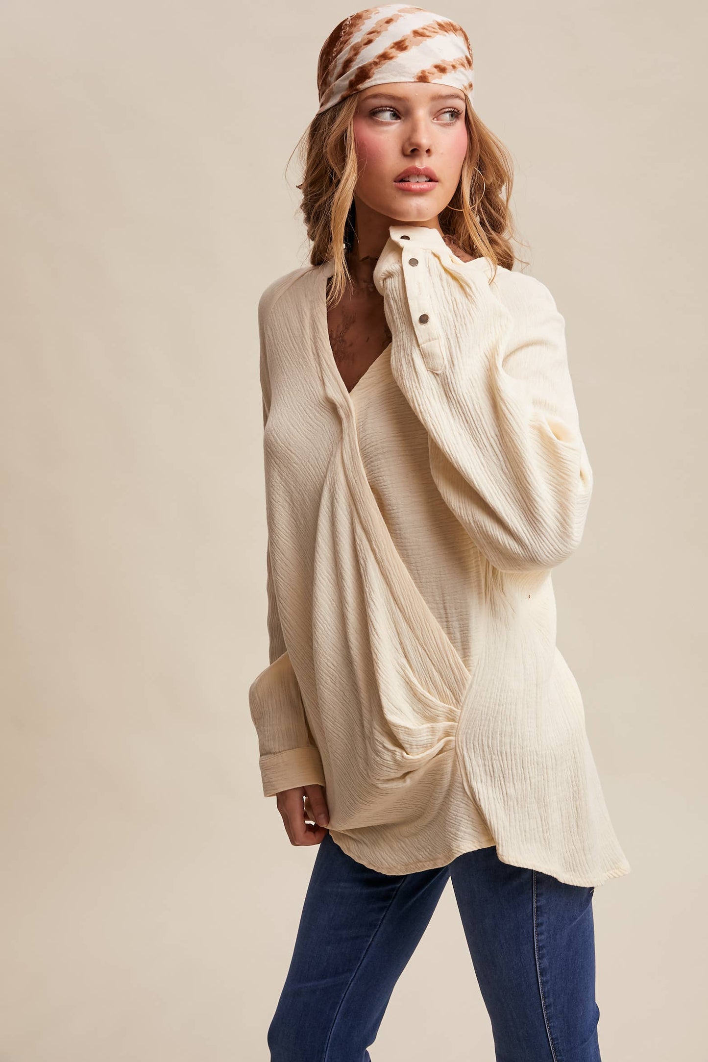 Draped Surplice Textured Blouse