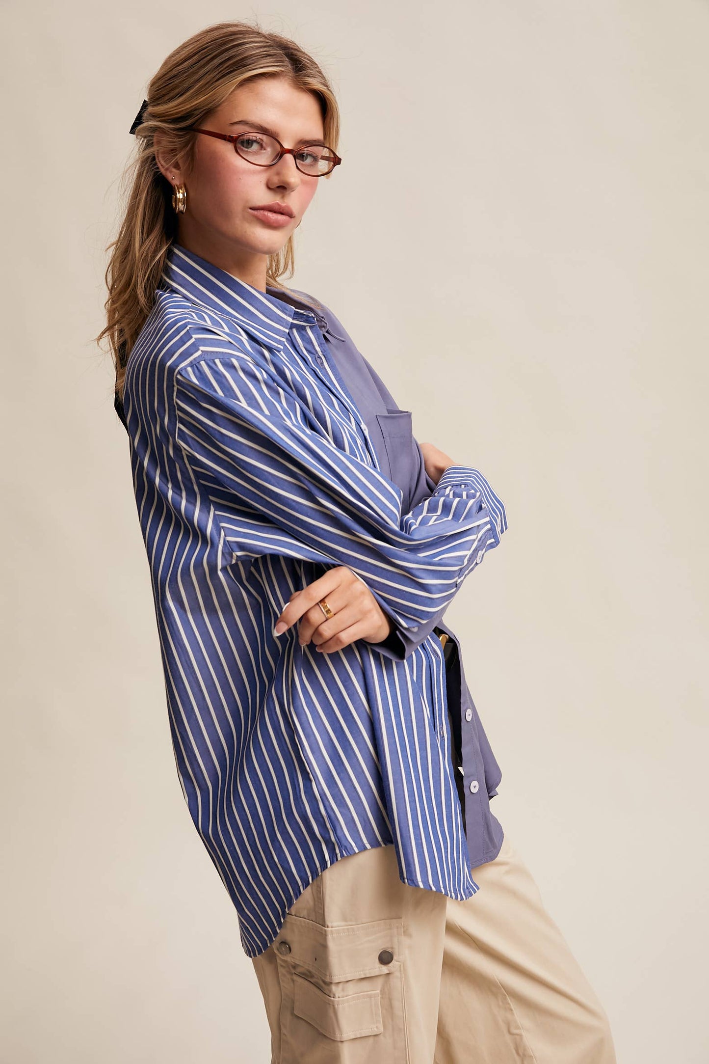 Contrast Panel Button-Up Shirt