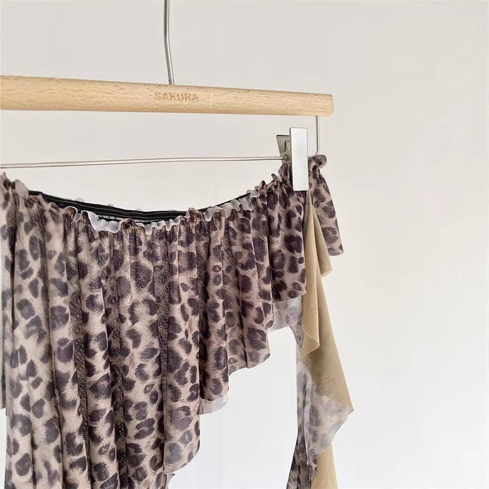 Asymmetrical Leopard Lace Splice Layered Wrap Skirt