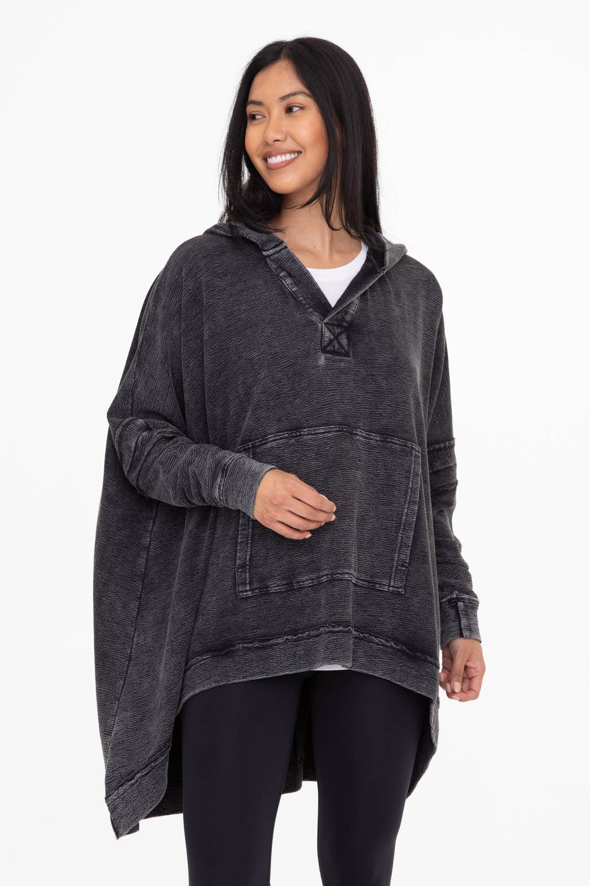 Oversized Cotton Poncho with Hood