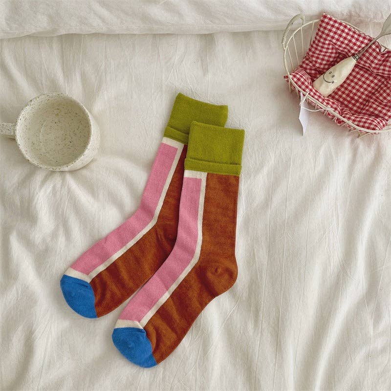 Pure Cotton Colorful Striped Crew Socks