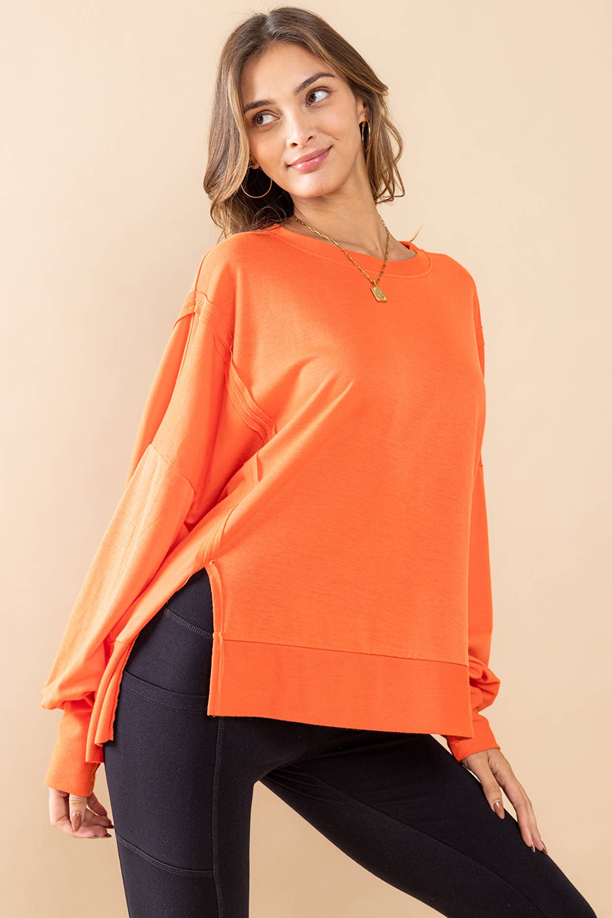 Solid Comfort Fit Hi-Lo Lightweight Sweatshirt