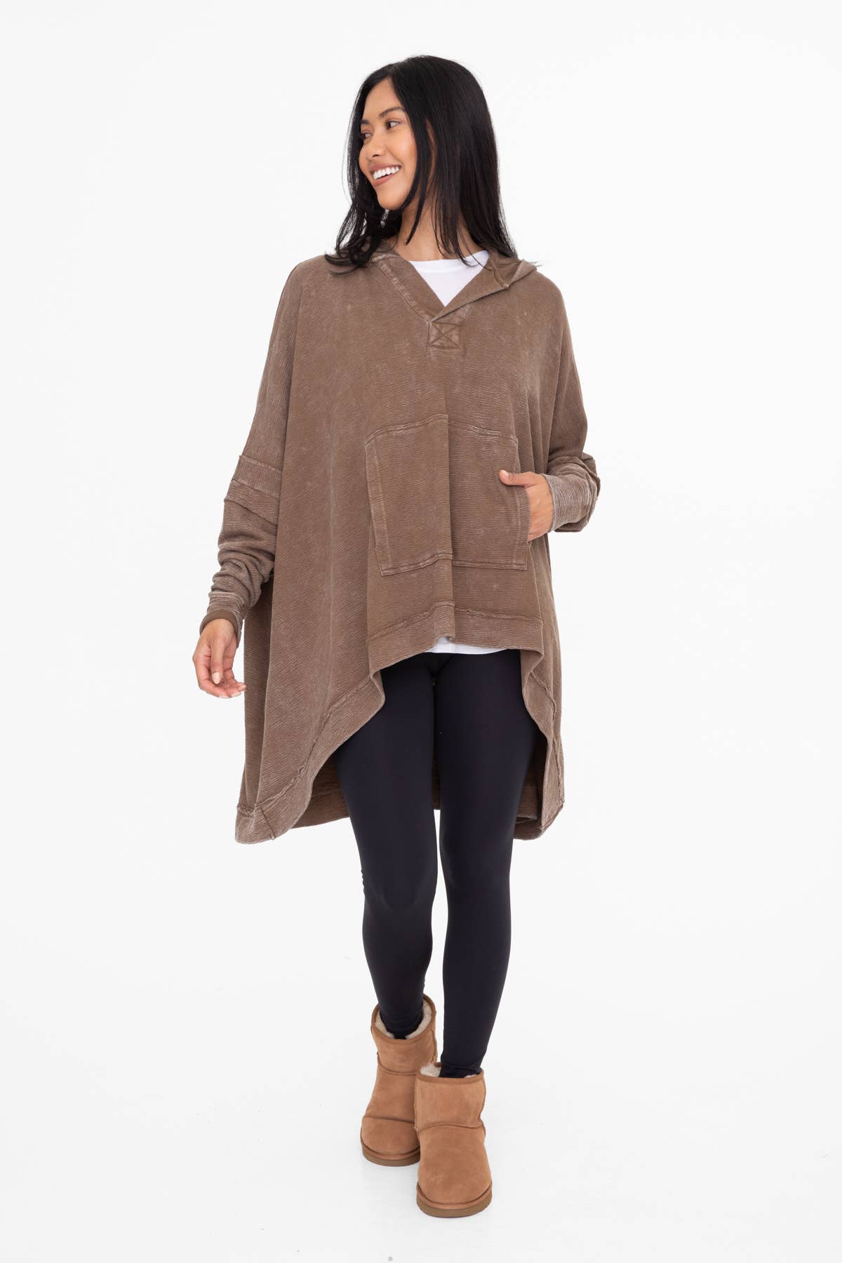 Oversized Cotton Poncho with Hood