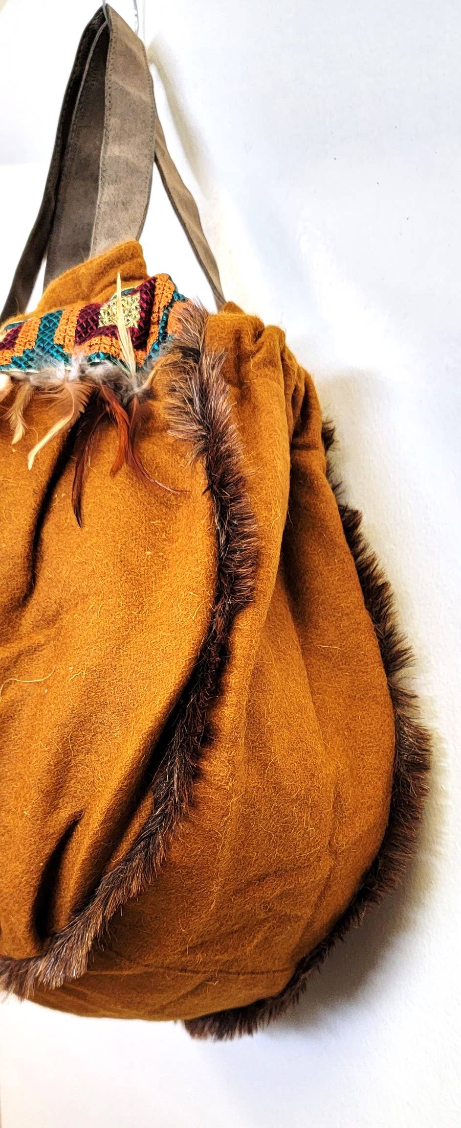 Wool Felt Leather Feather Bag