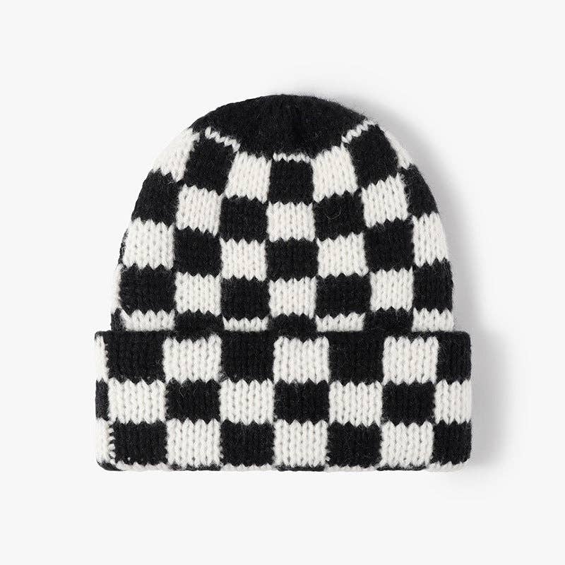 Plaid Contrast Color Warm Knit Beanie