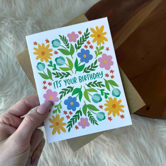 "It's your birthday" Bold Spring Floral Pattern Card