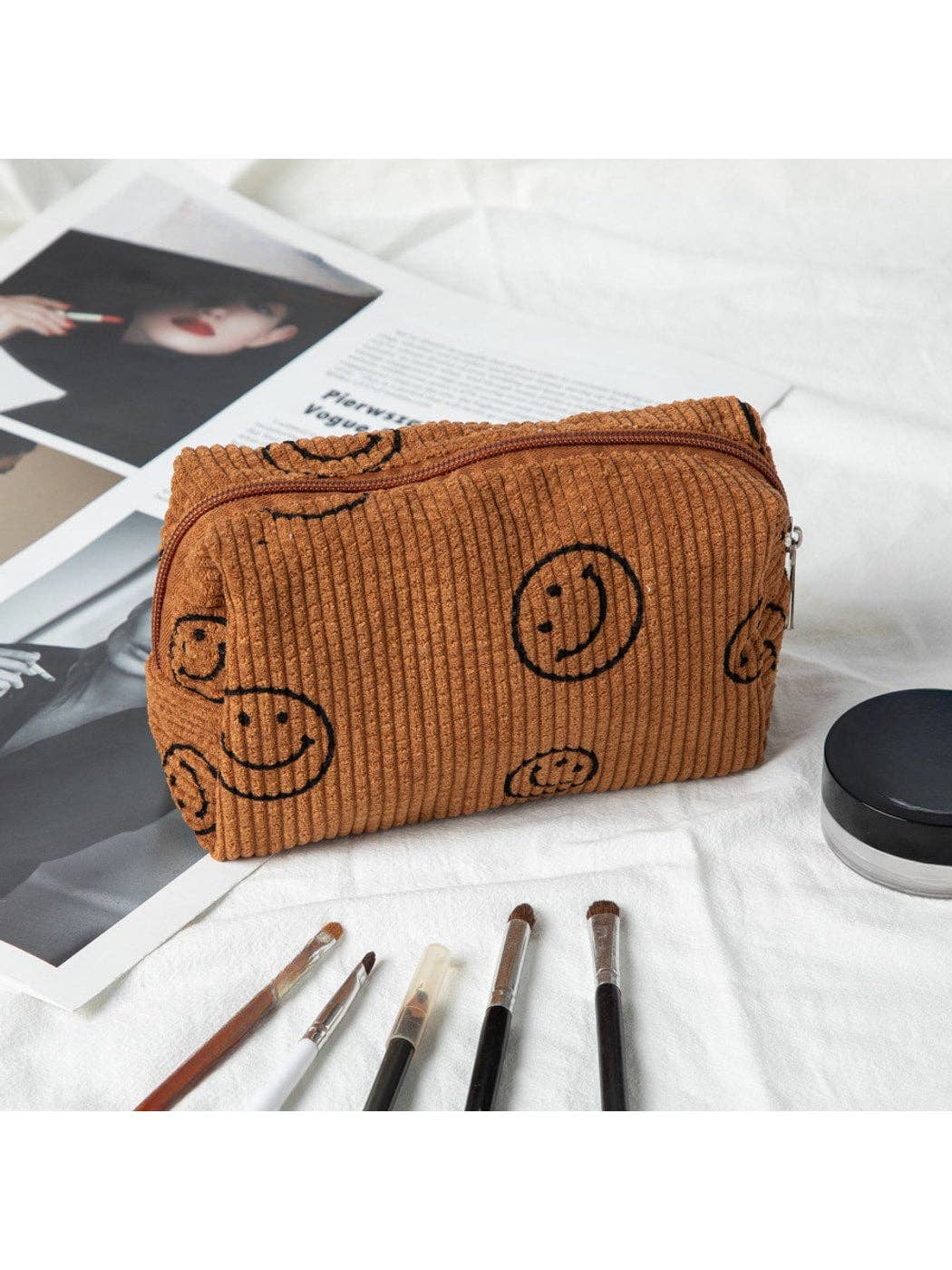 Smiley Print Cosmetic Organizer Bag