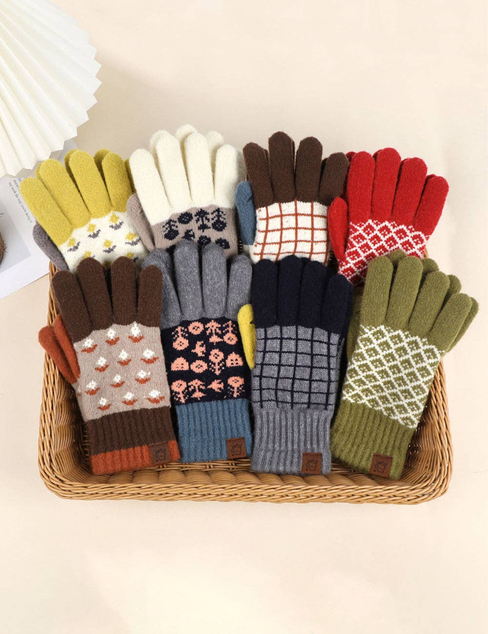 Vintage Jacquard Touch Screen Thicken Warm Gloves