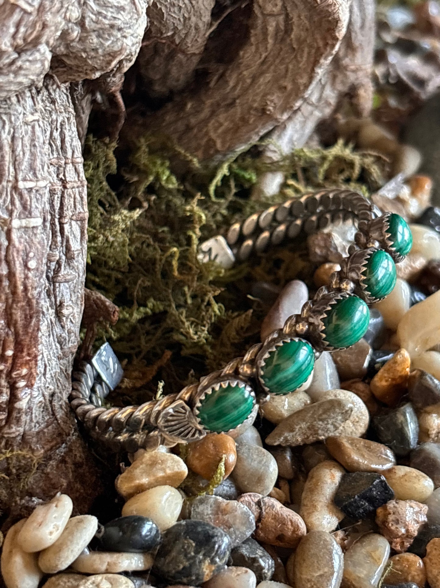 Vintage Native Malachite Cuff Bracelet - Signed