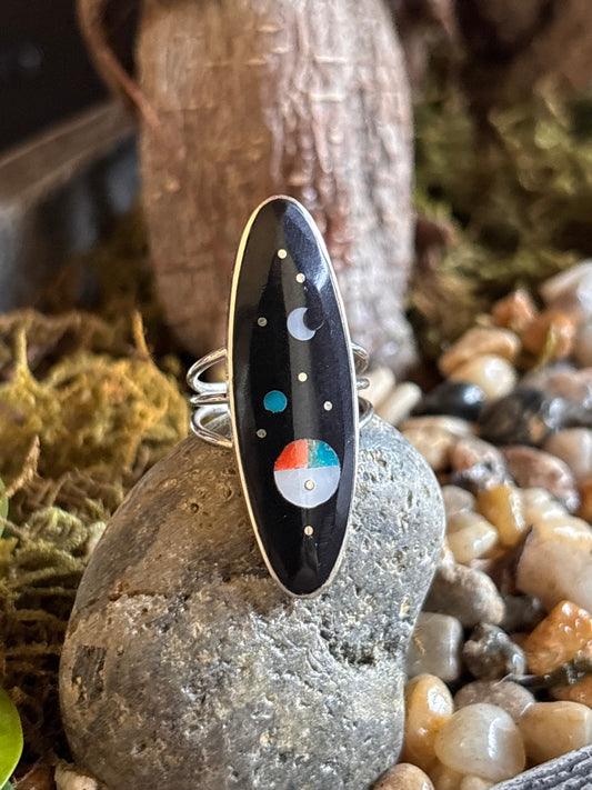 Inlaid Galaxy Ring Navajo Made by Harold Smith | Size 6.75