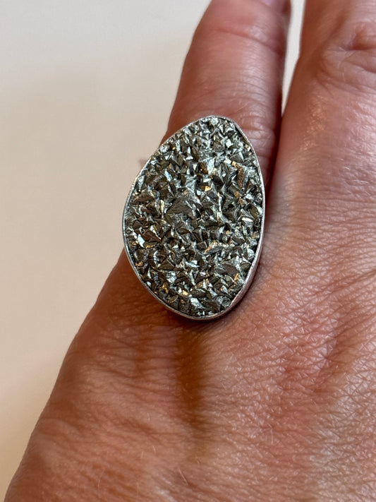 Pyrite Druzy Ring | Size 7