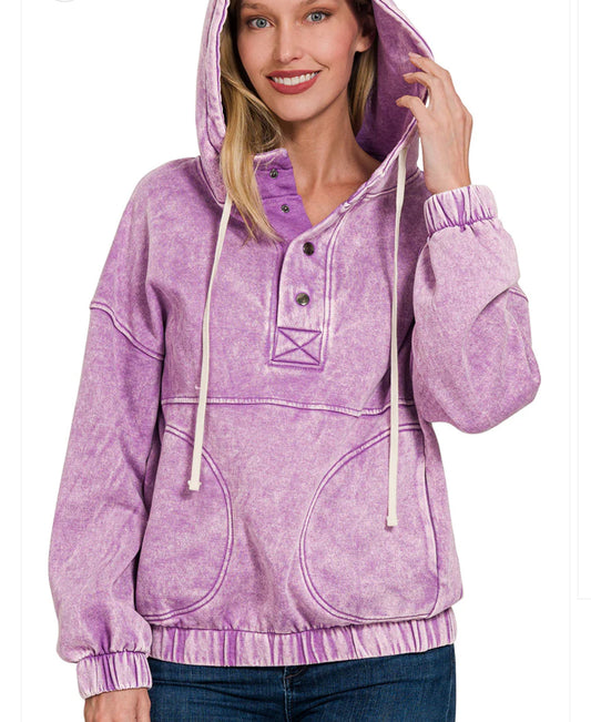 Acid Wash Fleece Oversized Pocket Hoodie