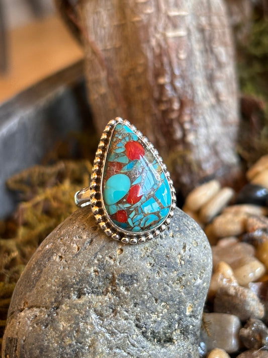 Turquoise Coral Ring | Size 6