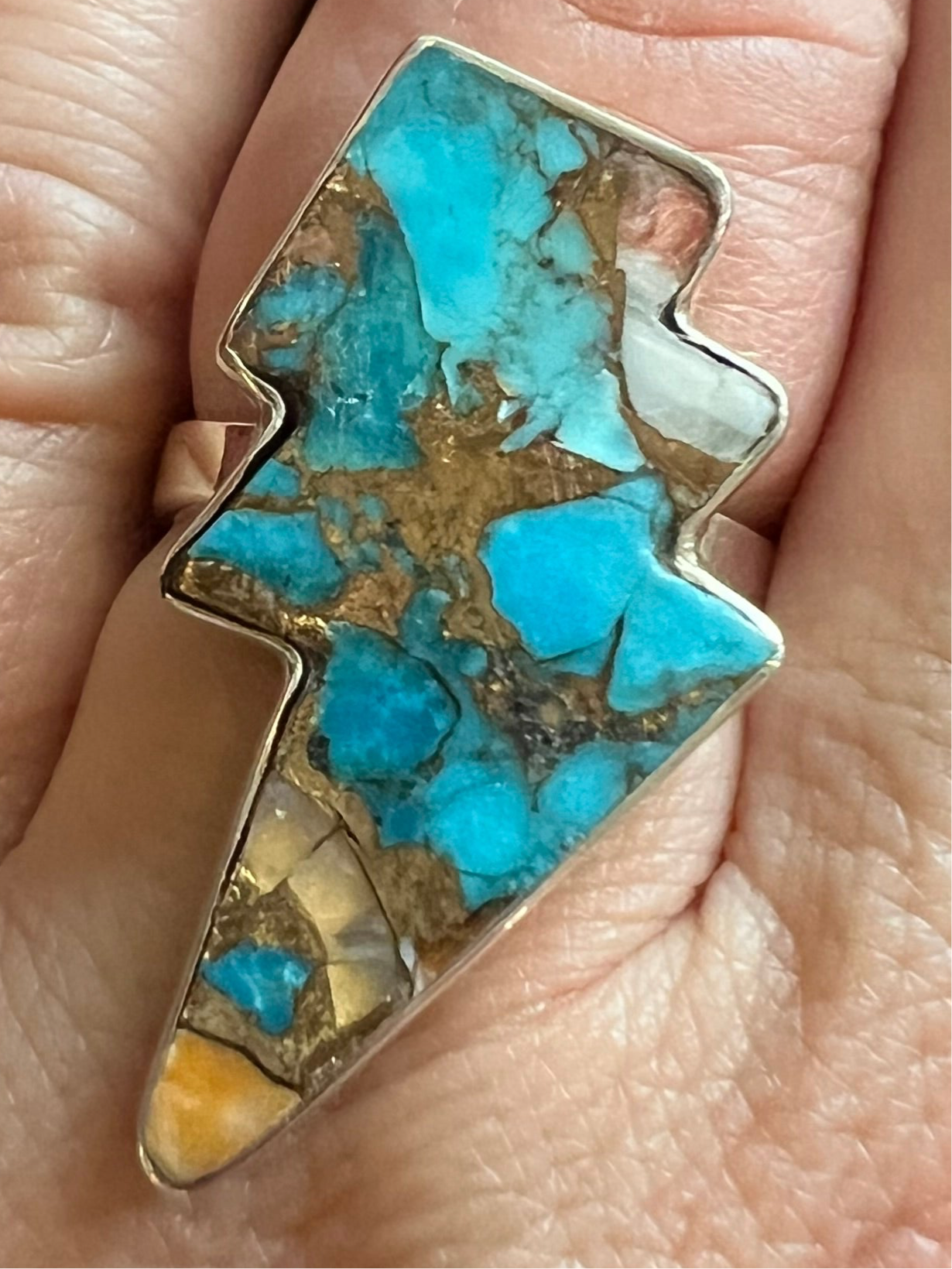 Oyster Turquoise Lightning Bolt Ring | Size 7