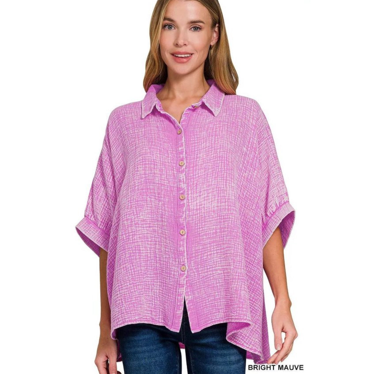 Washed Double Gauze Button Down Half Sleeve