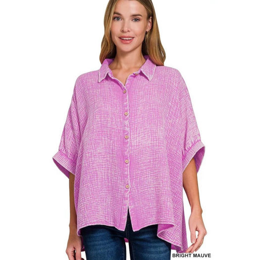 Washed Double Gauze Button Down Half Sleeve