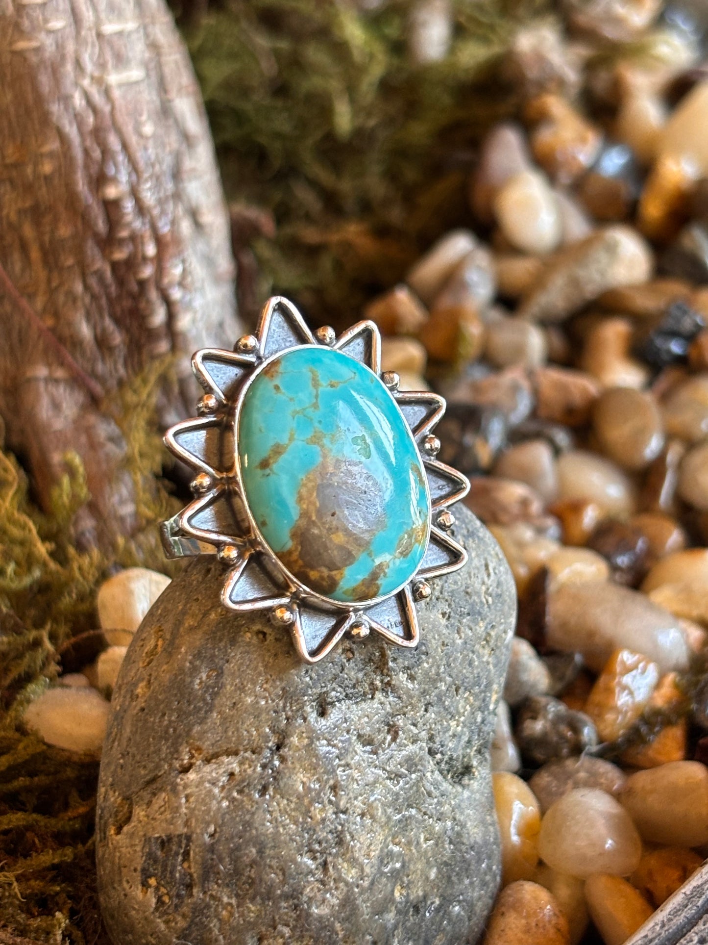 Turquoise Sunburst Ring | Adjustable