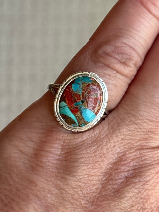 Mohave Red Coral & Turquoise Ring | Size 7