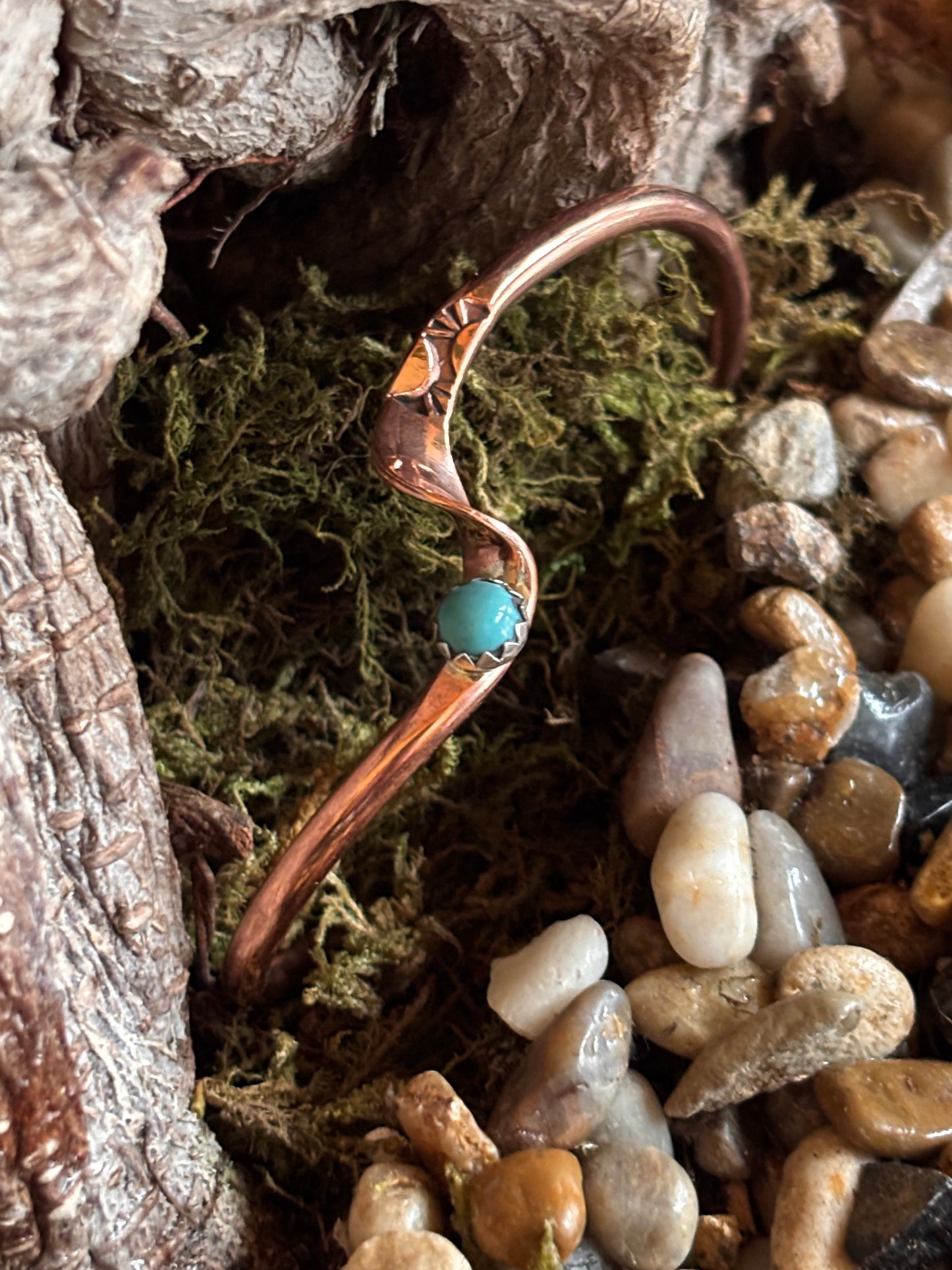 Navajo Copper Turquoise Cuffs made by Yolanda Skeets