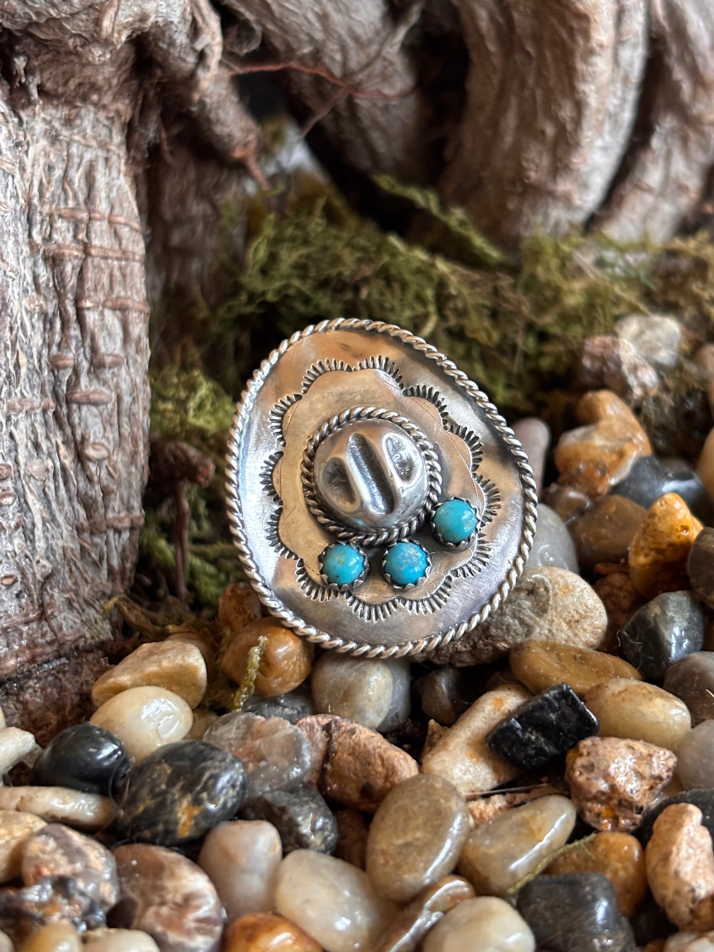 Navajo Cowboy Hat Ring with Kingman Turquoise made by Bobby Platero